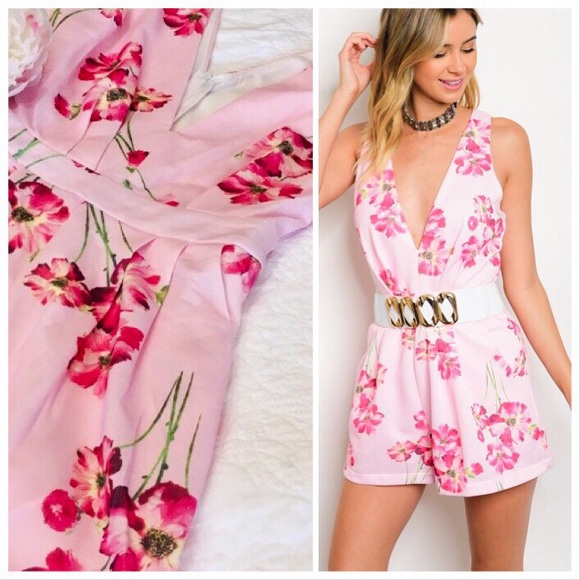*CLEARANCE* Pink Floral Hibiscus Romper - Picture 6 of 8